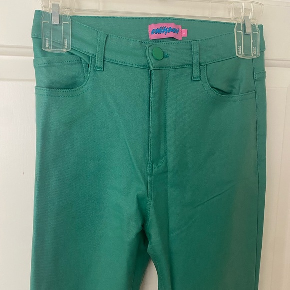 Faux Leather Green Flare Jeans - Picture 8 of 10